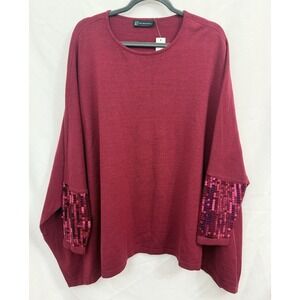 NWT NY & Company‎ Womens L Maroon Oversized Sweater Shawl Sequin Sleeves